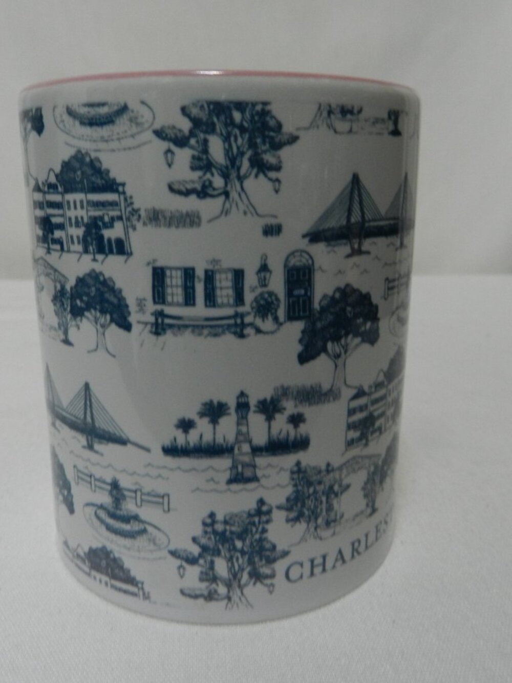 Charleston, SC South Carolina Toile ceramic mug cup blue pink white 12 oz - Picture 4 of 8